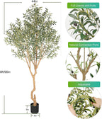 Tall Faux Olive Tree，8ft（96in） Realistic Potted Silk Artificial Olive Tree， Fake Olive Trees Indoor with Green Leaves and Big Fruits for Home Office Living Room Stairs Patio Decor.