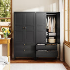 Letaya Metal Armoire Wardrobe Closet with Drawers,Clothing Storage Cabinet with Doors and Shelves,Coat Closet with Hanging Rod,Bedroom,Home,Cloak Room,Black-71 H x 32" W x 18" D