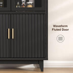 FiveWillowise Kitchen Pantry Cabinet with Glass Doors - Arched Design, Solid Wood Legs, Artistic Fluted Door, Adjustable Shelves, 70.8" Curved Storage Cabinet for Kitchen, Dining Room