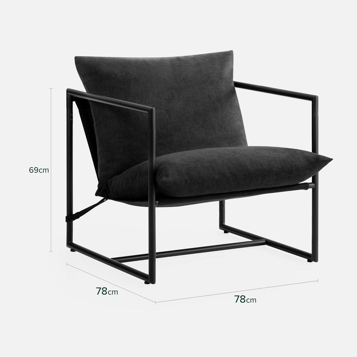 Zinus Aidan Sling Accent Chair, Metal Framed Armchair with Shredded Foam Cushioning, Black