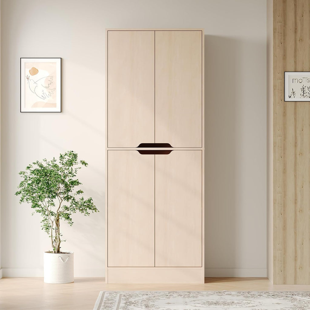 Housoul 71" Tall Kitchen Pantry Cabinet with 4 Doors, Oak | Pantry Storage Cabinet with Adjustable Shelves, Freestanding Kitchen Pantry Cabinet, Cupboard Larder Cabinet for Dining Room