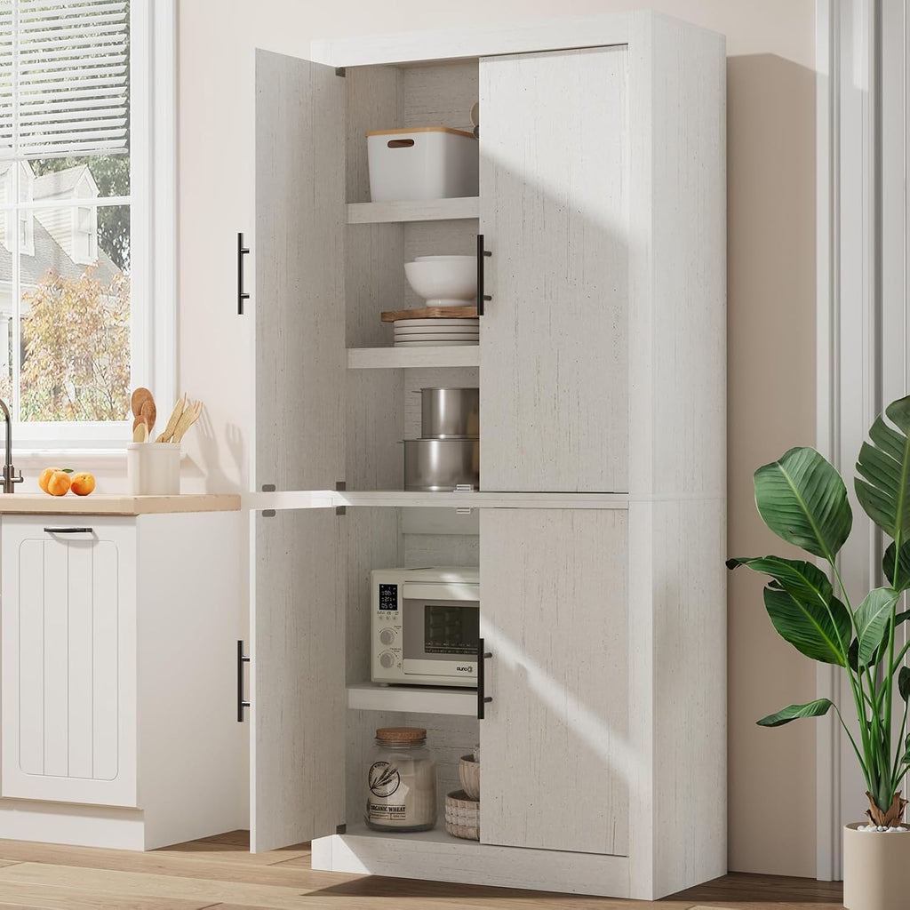 70.45'' Multi-Use Farmhouse Pantry: Kitchen Pantry Cabinet with 4-Door, Adjustable Shelves, Anti-Tip for Kitchen, Dining, Office