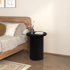 Modern Side Table, 16.93" Fluted Round Pedestal Table for Living Room, Bedroom, Entryway, Sofa, Chair – Black Accent Table with Solid Wood Strips End Table