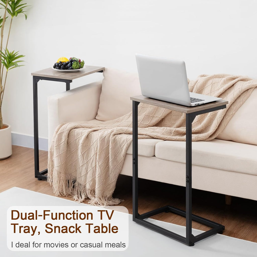 AMHANCIBLE C Shaped End Tables Set of 2, Couch Side Tables that Slide Under Sofa, Slim TV Trays for Living Room and Bedroom, Narrow Space Saving Laptop Workstation, Grey, HET02BGY