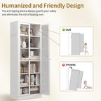 Kitchen Pantry Cabinet, 72" H Storage Cabinet with Glass Doors and Adjustable Shelves, Spacious Cupboard with Round Handles, Metal Kitchen Cabinet for Dining Room, Living Room, White