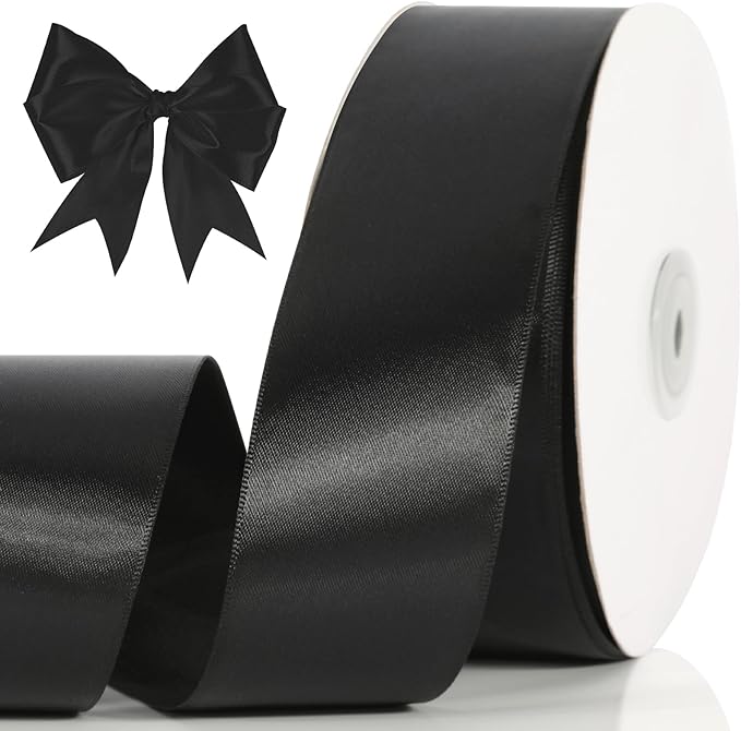 NESCCI 60 Yards Ribbon,1-1/2 Inch Black Satin Ribbon,Single Face Satin Ribbons, Perfect for Gift Wrapping,Wedding Decoration,Handmade Bows, Wrapping Bouquet and More