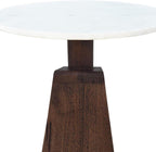 Port Blair Side End Table, 16.5 Inch Height, Round White Genuine Marble Top, Handcrafted Mango Wood Base, Modern Accent Table for Living Room, Bedroom, Entryway and Home Decor Display