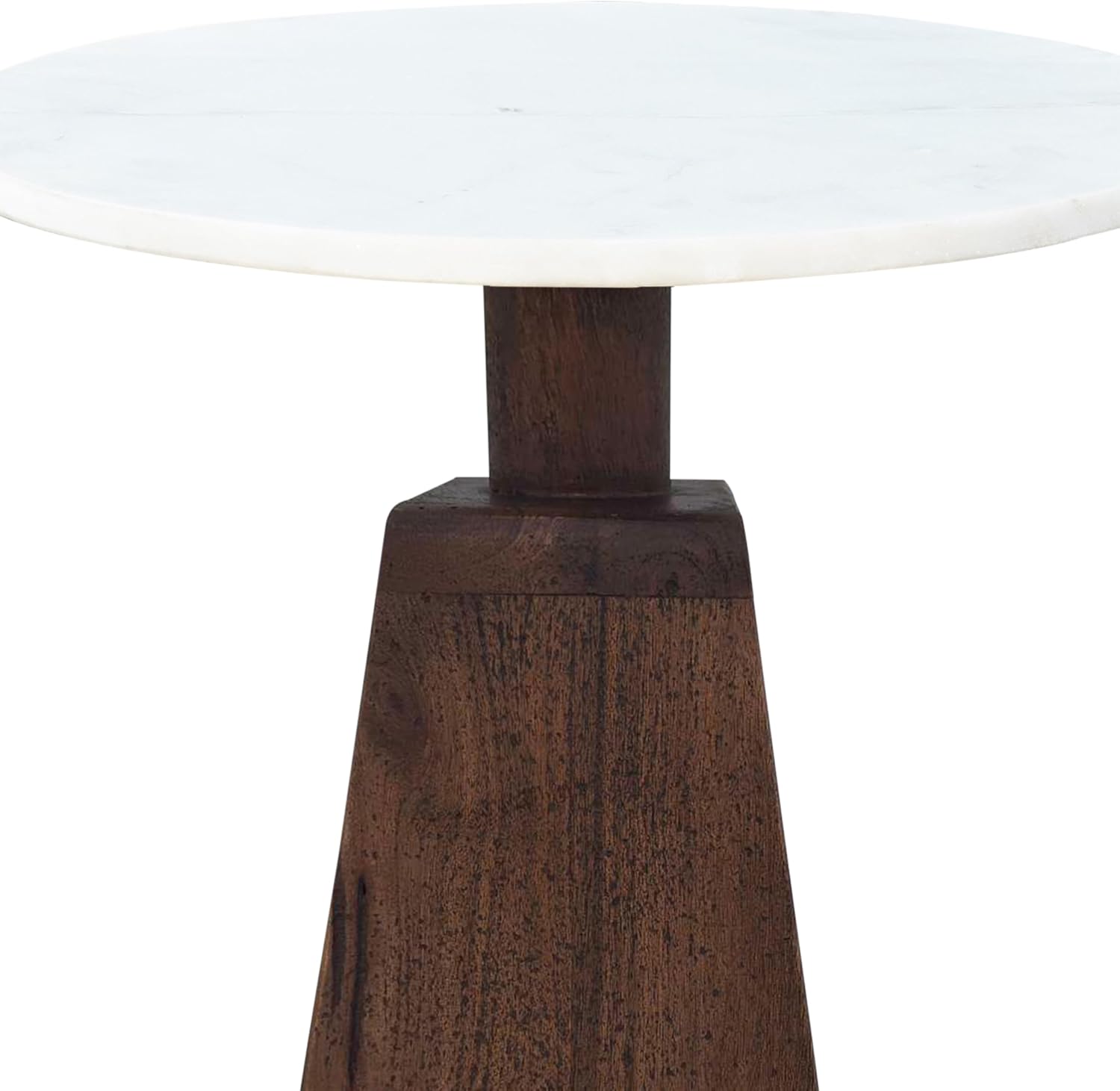 Port Blair Side End Table, 16.5 Inch Height, Round White Genuine Marble Top, Handcrafted Mango Wood Base, Modern Accent Table for Living Room, Bedroom, Entryway and Home Decor Display