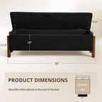 55'' Modern Storage Ottoman Benches | Walnut Wood Legs 26 Gallons Storage Space Fabric Upholstered Seating End of Bed for Bedroom for Livingroom Black