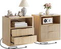 IRONCK Fluted Night Stand Set of 2, Oak