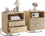 IRONCK Fluted Night Stand Set of 2, Oak
