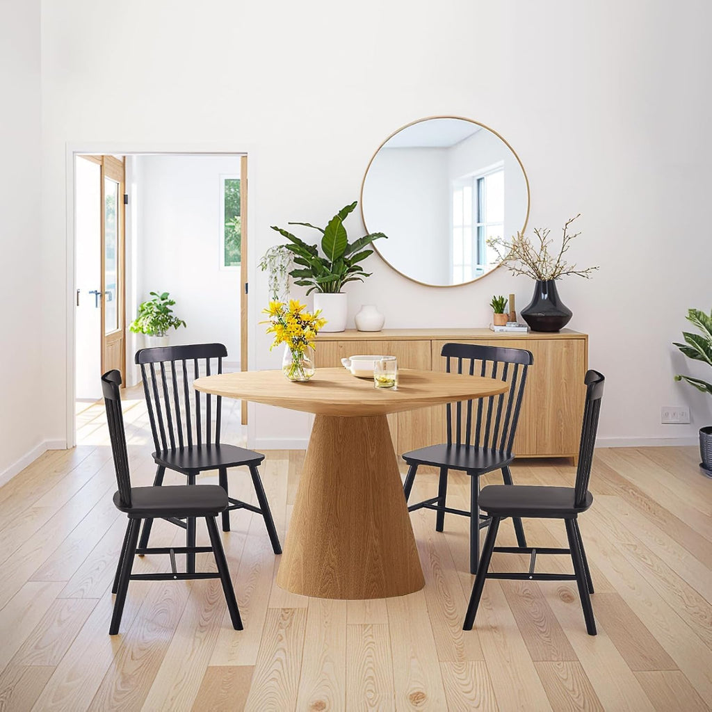 Black Windsor Dining Chairs Set of 6, Solid Wooden Dining Chairs, Spindle Back Dining Room Chairs, Modern Farmhouse Kitchen Chairs for Living Room, Restaurant, Cafe