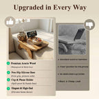 Couch Armrest Table, Acacia Wood Sofa Arm Tray with 360° Rotating Phone & Cup Holder, Clip-On Arm Rest Table for Couch, Anti-Slip Armrest Tray for Snacks & Drinks, 15.4" x 9.8"