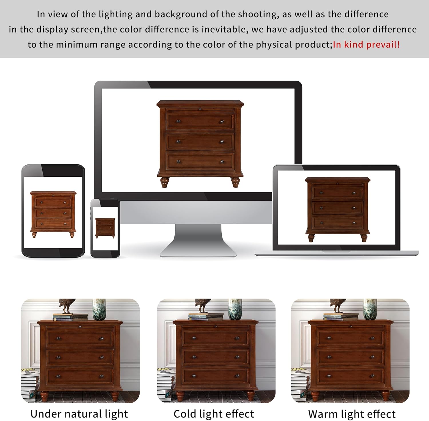 3-Drawer Storage Wood Cabinet, End Table Set of Two with Pull Out Tray,Nightstand with 4 Round Wood Legs,for Bedroom LivingRoom Office Study (Brown@3)