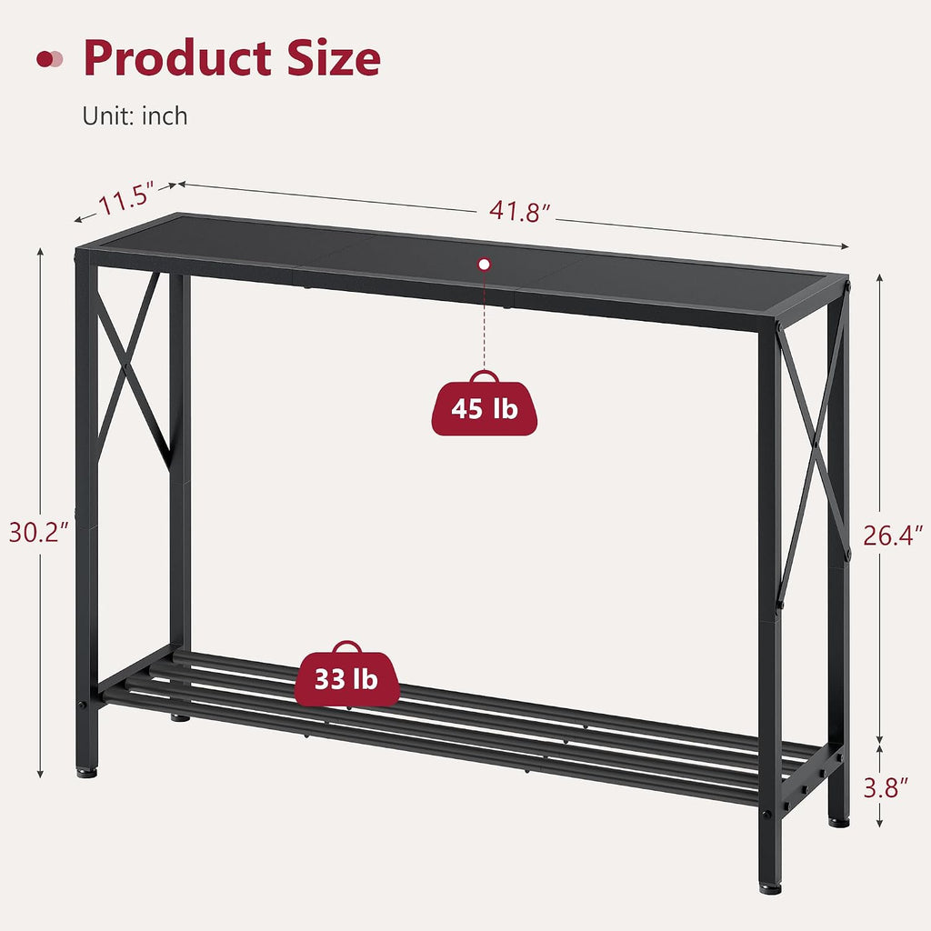 Tajsoon Console Table 41.8", 2 Tier Narrow Entryway Table with Shelves | Black Sofa Table with Stable X-Frame, Behind The Couch, for Entryway, Hallway, Entrance, Living Room, Foyer, Office, Black