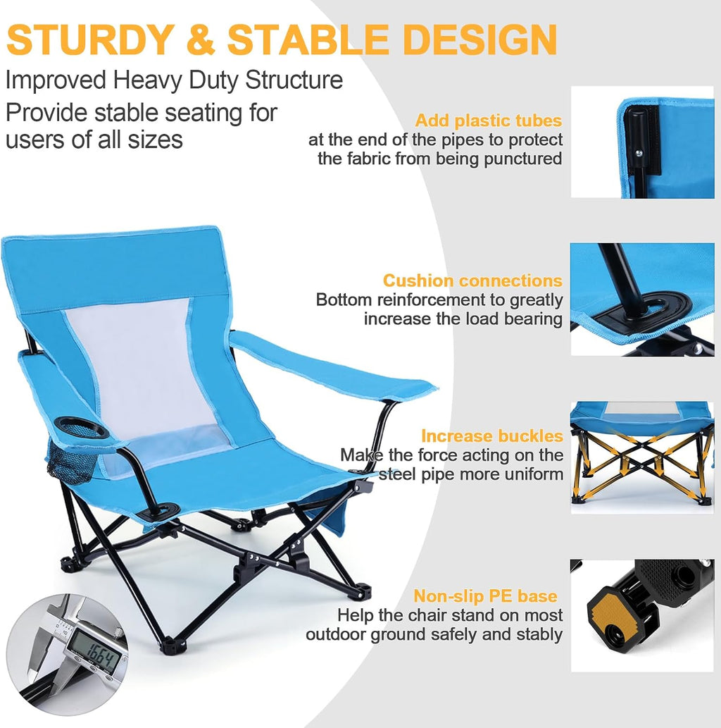 Joyfair Beach Camping Chair (2 Pack), Folding Chair for Adults (Blue) | Heavy Duty Outdoor Portable Chair with Armrest for Outside Lawn, Sport, Fishing, Cup Holder & Storage Pocket, Carry Bag