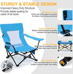 Joyfair Beach Camping Chair (2 Pack), Folding Chair for Adults (Blue) | Heavy Duty Outdoor Portable Chair with Armrest for Outside Lawn, Sport, Fishing, Cup Holder & Storage Pocket, Carry Bag