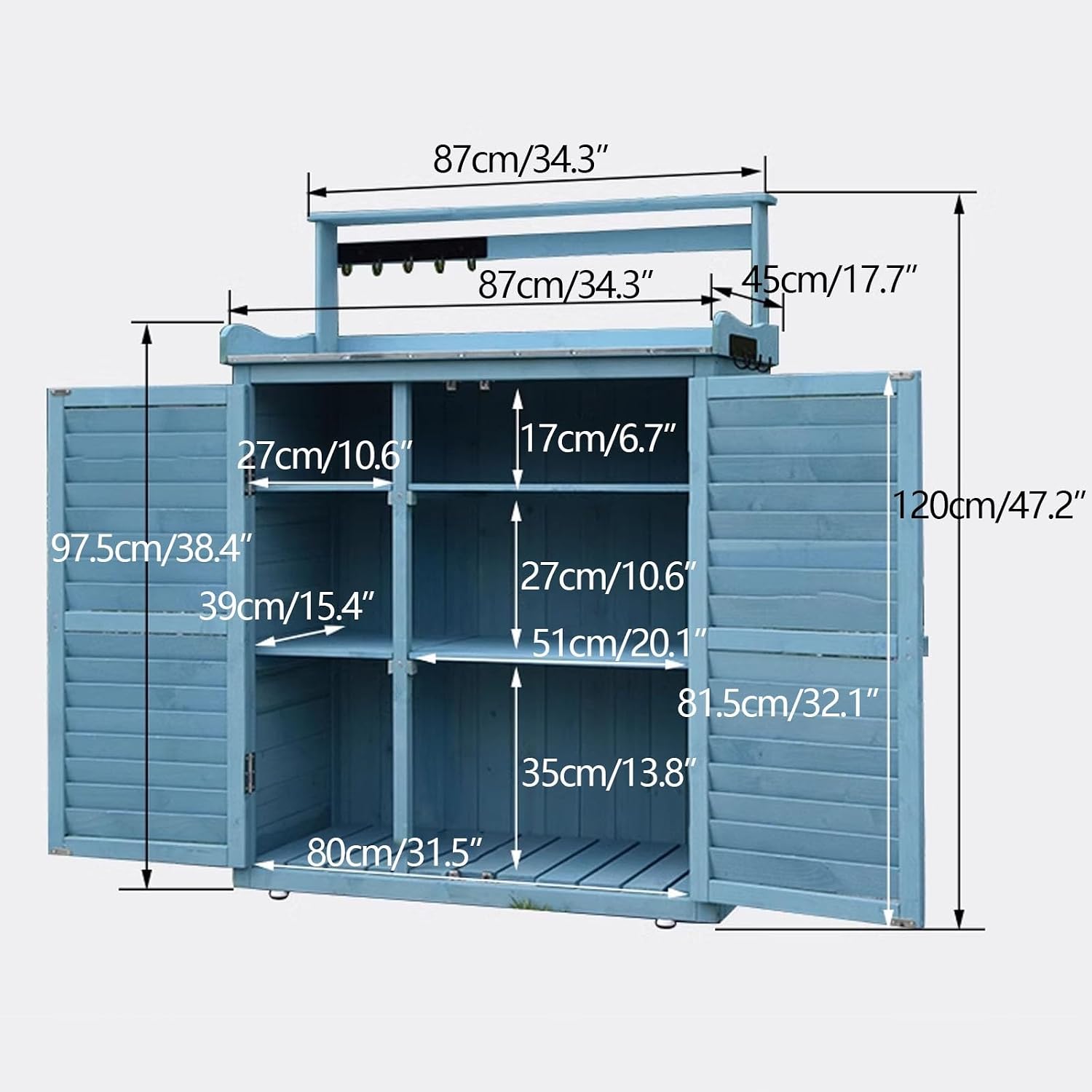 Outdoor Storage Cabinet Waterproof with Shelves Ventilated Shutter Door, Outdoor Cabinets Weatherproof Tall Adjustable Foot Pads for Delivery Patio Garden and P,Brown