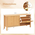 Giantex Shoe Storage Bench with 2 Flip Drawers, Wooden Entryway Bench with Storage, Fluted Doors, Adjustable Shelves, Hidden Shoe Cabinet for Entry Way, Hallway, Foyer, Living Room (Natural+Gold)