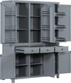 Merax 74.8'' Tall Kitchen Pantry Storage Cabinet with 6 Doors, 3 Drawers and Adjustable Shelves, Freestanding Large Cupboard & Pull-Out Trays for Kitchen, Dining Room, Living Room, Gray