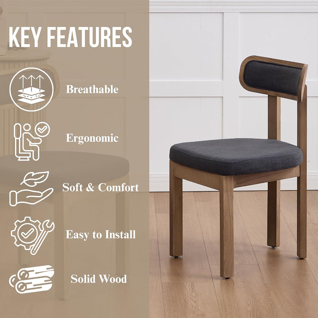 Linen Dining Chairs Set of 4, Mid Century Modern Upholstered Dining Room Chairs with Curved Back, Armless Kitchen Chairs for Living Room/Restaurant/Balcony/Bedroom/Home Desk/Task, Grey