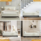 End of Bed Bench for Bedroom, 66.34'' Boucle Fabric Long King Size Bench with Black Legs for Entryway, Hallway, Cloakroom, Window Bench (White).