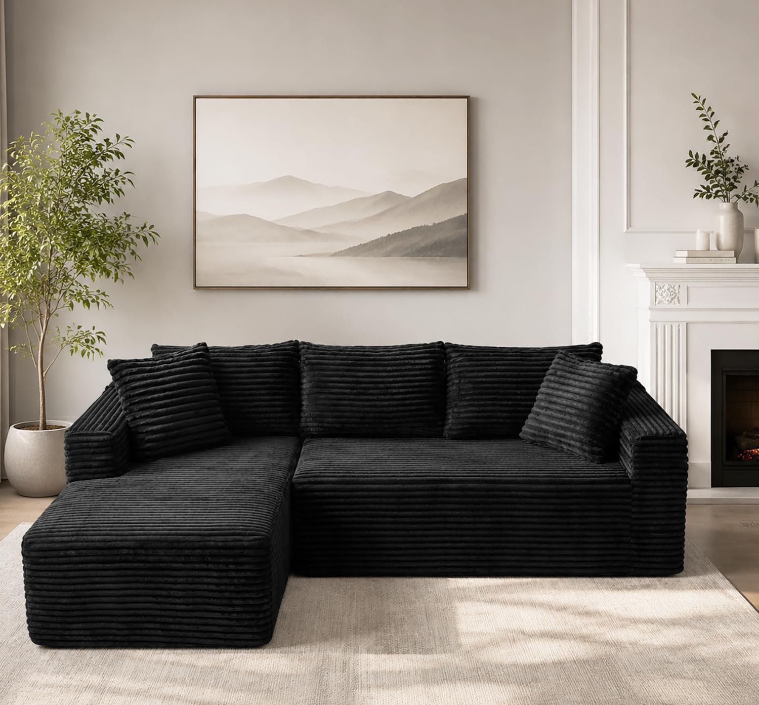 108" Modular Sectional Cloud Couch for Living Room Deep Seat L Shapes Couch with Oversized Chaise Lounge, Comfy Memory Foam Flannel Fabric Sofa for Bedroom Apartment, No Assembly Required
