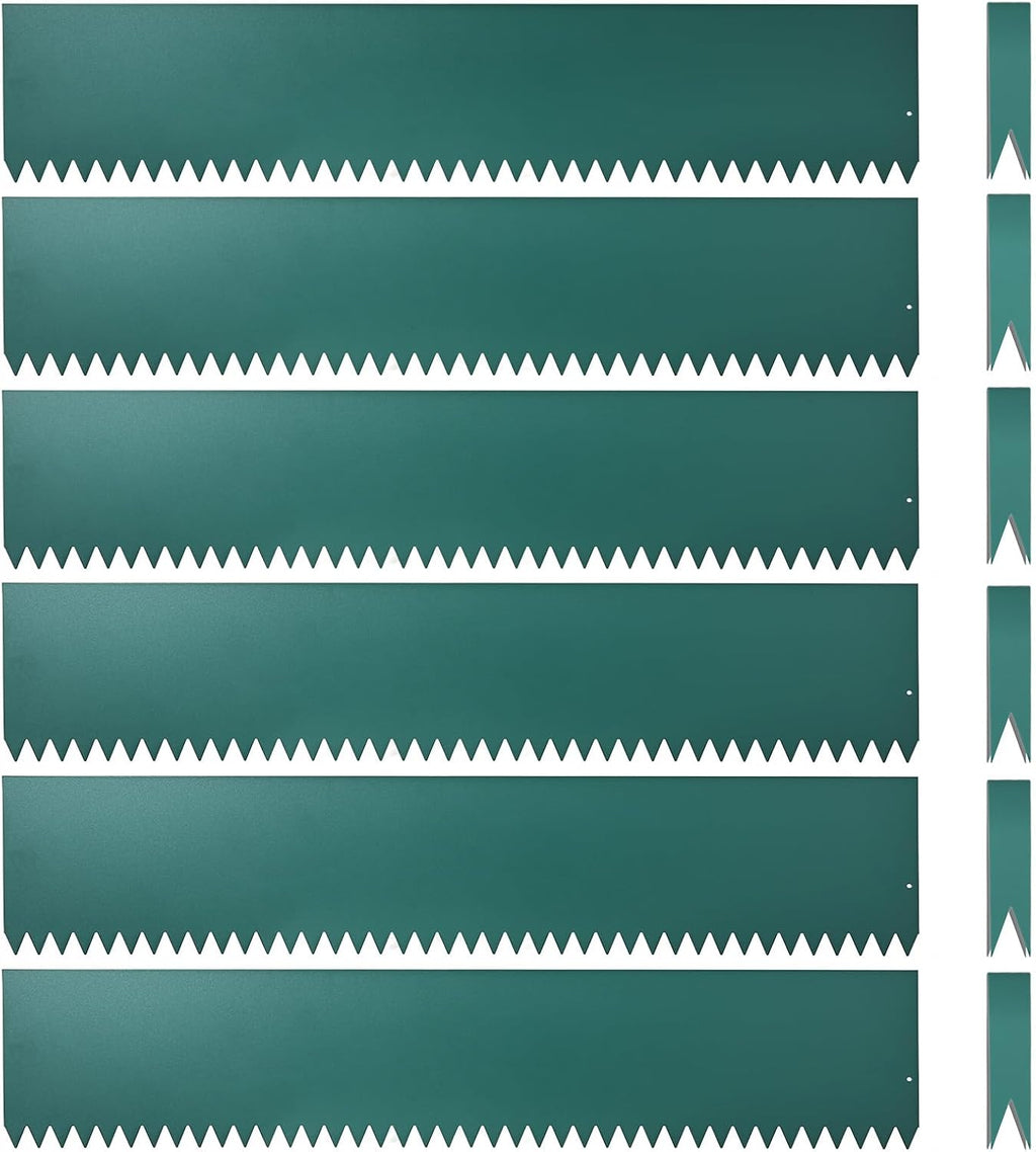 Landscape Edging Kit, Galvanized Steel Edging Landscape Lawn Edging Powder for Lawn Yard, Coated Bendable Metal Strips, No-Dig Hammer-in Edging Border w/Clips (8 INCH 6 PCS, Turquoise)