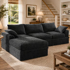 Upgraded Couch with Storage, Sectional Couches for Living Room, L-Shaped Modular Cloud Corduroy Sofa with Ottoman & Pillows, Oversized Deep Seat Memory Foam Couch, No Assembly(Gray, 107" L)