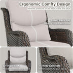 Outdoor Swivel Rocker Patio Chairs with 2 Ottomans - 5" Thick Cushion 4 Piece Furniture Set All Weather Comfortable Wicker Conversation Set for Porch Poolside and Deck - Brown/Beige