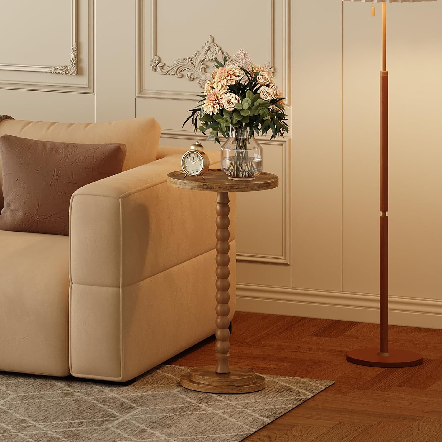 HOOBRO Round Side Table, Small Drink Table for Small Space, End Table with Rubberwood Accent Leg, Stable Pedestal, Easy Assembly, for Living Room, Corner, Bedroom, Rustic Brown FG187BZ01