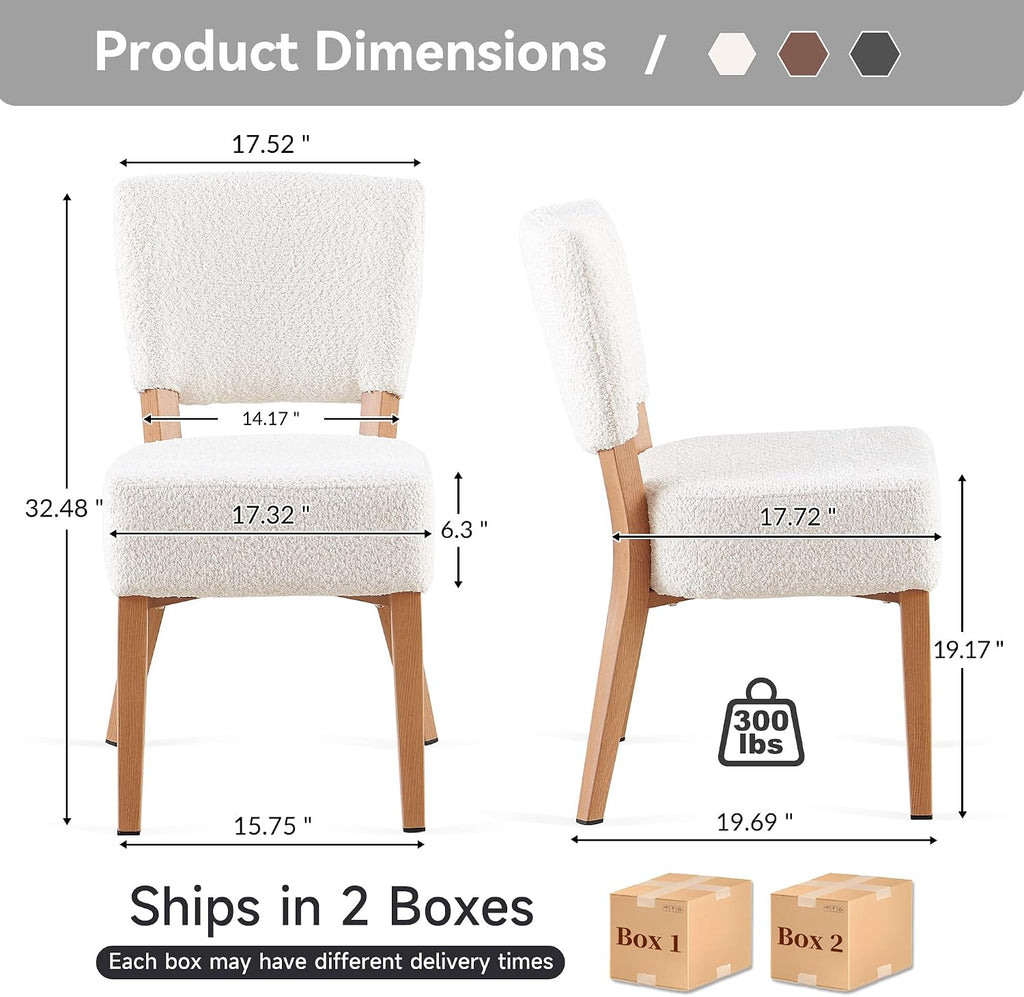 Howtek Modern Dining Chairs Set of 4 with 6.3" Thick Seat Cushions, Space-Saving Stackable Upholstered Kitchen Chairs, Ergonomic Backrest & Metal Legs, White