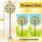 Metal Wind Spinners Outdoor, Kinetic Garden Wndmills,Yard Art Windmill with Metal Stake,Vintage Wind Sculptures & Spinners,Waterproof Pinwheels Large Wind Mill for Patio Lawn Yard Garden (Yellow+Blue)