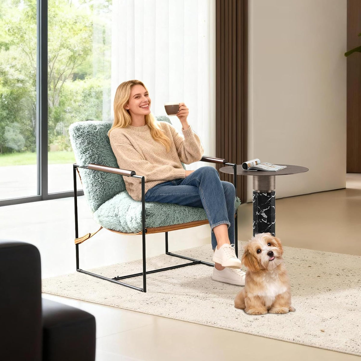 VINGLI 28" Cute Reading Armchair with Removable Seat Cushion & Tan Microfiber Seat Base, Plush Upholstery Sling Modern Accent Chair with Metal Frame, Lazy Chair for Bedroom & Lounge,Pale Turquoise