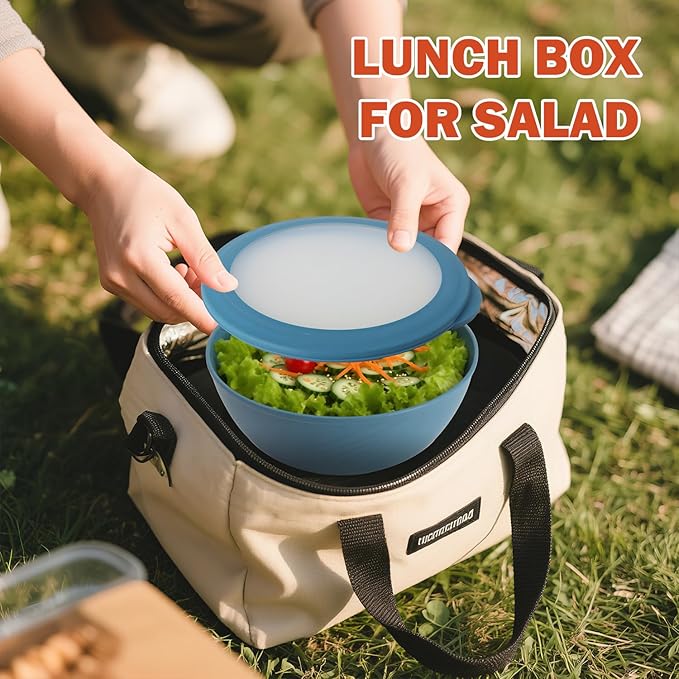 wheat straw bowls with lids set of 4, 40oz cereal bowls with covers,unbreakable salad container for lunch, dishwasher safe bowl sets for kitchen. Blue