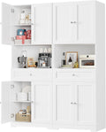 Set of 2 Tall Kitchen Pantry Storage Cabinet with Doors and Shelves, White | Modern Kitchen Hutch Cabinet with Storage Drawer & Bar Cabinet, 67” Cupboard Furniture Set for Kitchen and Dining Living Room
