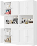 Set of 2 Tall Kitchen Pantry Storage Cabinet with Doors and Shelves, White | Modern Kitchen Hutch Cabinet with Storage Drawer & Bar Cabinet, 67” Cupboard Furniture Set for Kitchen and Dining Living Room