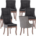 Modern Dining Chairs Set of 6, Fabric Upholstered High Back Chairs with Nailhead Trim and Curved Solid Wood Legs, Sillas de Comedor Accent Chairs for Dining Room, Black & Patterned