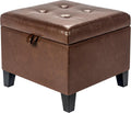 Asense 17 Inch Storage Ottoman Foot Rest,Square Faux Leather Foot Stool,Small Ottoman with Storage,Padded Seat for Entryway,Living Room,Bedroom,Couch,Under Desk,Coffee