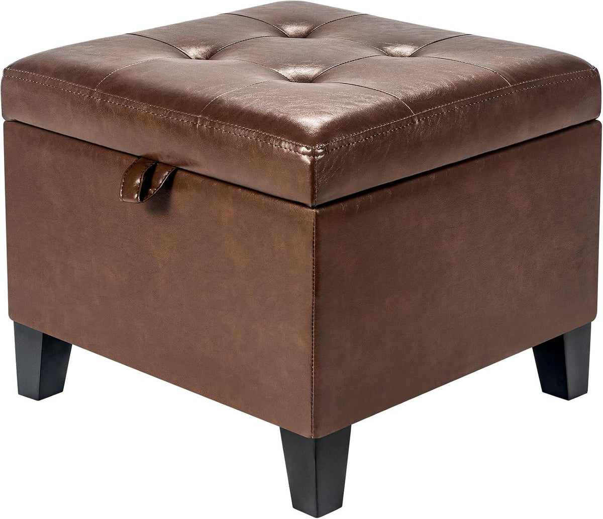 Asense 17 Inch Storage Ottoman Foot Rest,Square Faux Leather Foot Stool,Small Ottoman with Storage,Padded Seat for Entryway,Living Room,Bedroom,Couch,Under Desk,Coffee