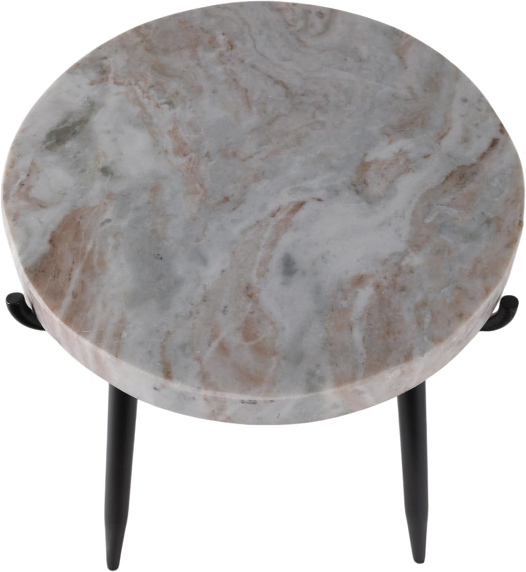 Classy Side Table, End Table, or Small Night Stand - Marble Accent Table with Three Slim Metal Legs Ideal for Small Spaces - Sleek Design for Home, Bedroom, and Living Room Decor - 21" White & Black