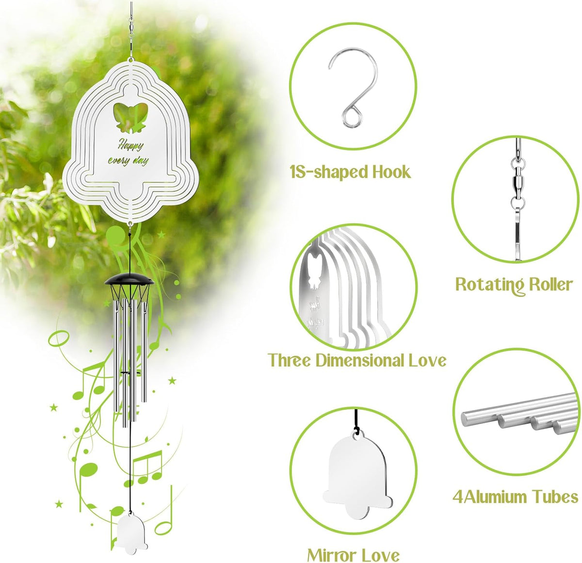 Wind Chimes with Bells Wind Spinner, Outdoor Garden Decor Wind Spinner, Gifts for Women, Mom, Retirement, Teacher, Parents Birthday, Memorial Gift for Garden Porch Patio Home Decor
