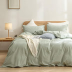 BESTOUCH Duvet Cover Set 100% Washed Cotton Linen Feel Super Soft Comfortable Chic Lightweight 3 PCs Home Bedding Set Solid Sage Green Super King