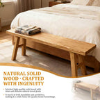 47.2" Solid Wood Entryway Bench - Extra Long Elm Wood Farmhouse Dining Bench for Hallway, Bedroom, Kitchen - Antique Natural Finish