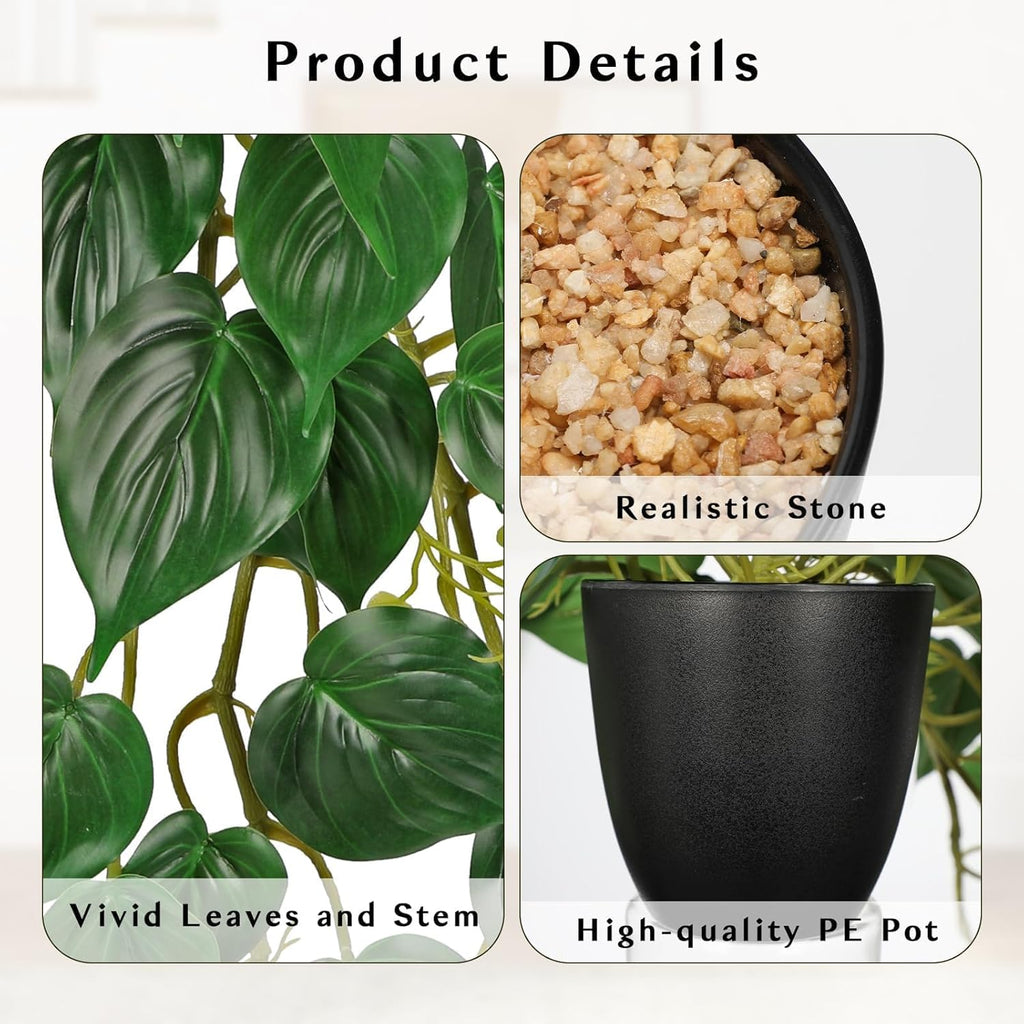 Fake Ivy Plant with Pot Artificial Pothos Leaves Featuring a White Frosted Finish for Home Shelf Decor Indoor Silk Artificial Realistic Plant Large