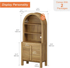 WAMPAT 71" Tall Arched Kitchen Pantry Cabinet with 3 Drawers,5 Tiers Modern Farmhouse Bookcase with Doors, Open Shelf Storage Organizer, Wood Display Bookcase for Kitchen, Dining Room, Walnut, 1 PC