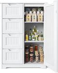 Gizoon Small Pantry with Door and Shelves, 33'' Kitchen Pantry Storage Cabinet Freestanding Samll Coffee Bar Cabinet with 4 Drawers for Kitchen and Dining Room, White, Painted