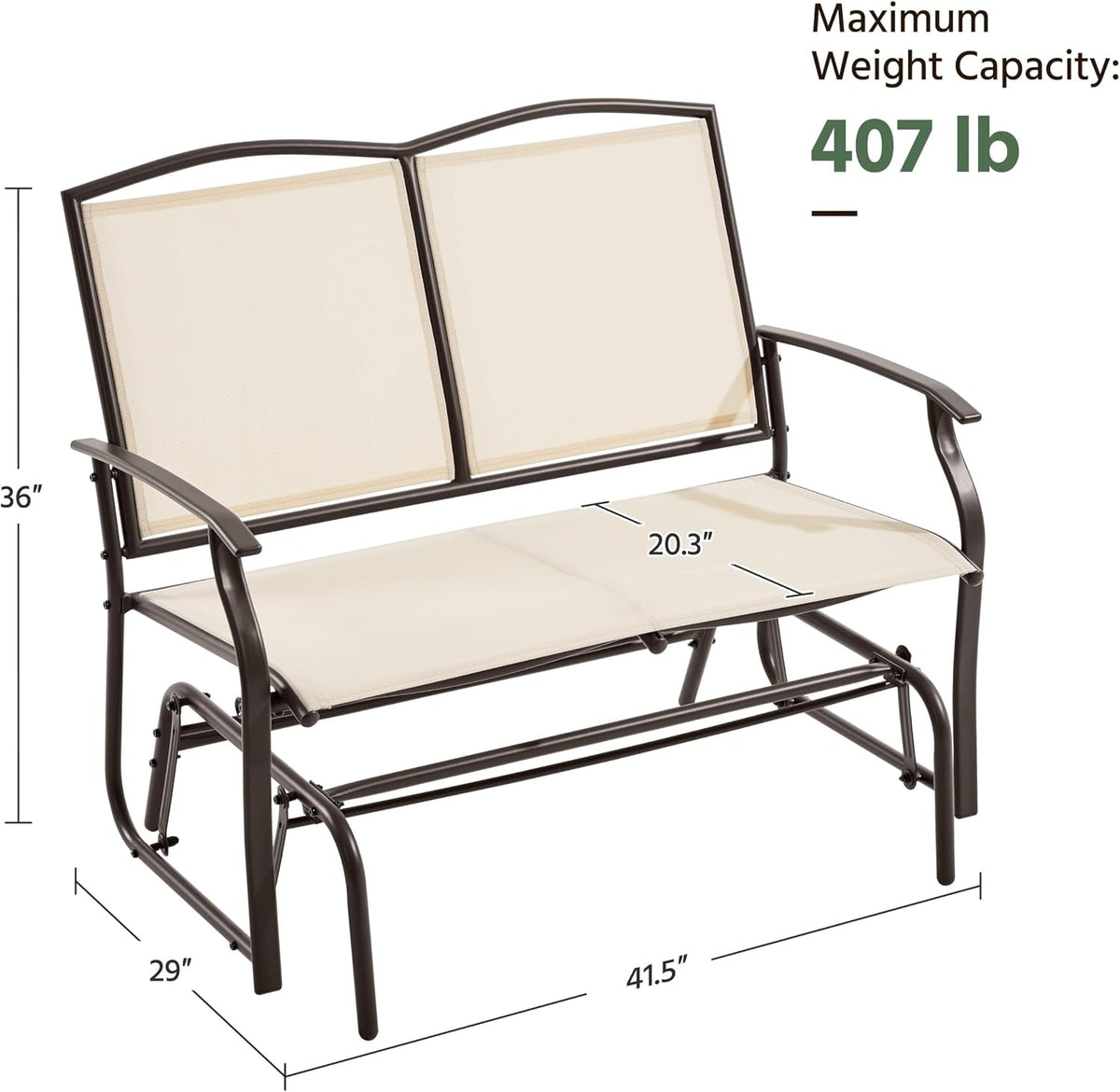 Yaheetech Glider Bench for Outside Patio 2-Person Outdoor Loveseat,Beige | Front Porch Bench and Patio Glider with Heavy-Duty Steel Frame for Backyard Poolside Garden and Smooth Gliding Motion for Two