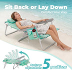Low Beach Chairs for Adults - 5-Position Lay-Flat Backpack Chair with Large Insulated Cooler & Storage Pocket, Aluminum Frame, Portable for Travel & Outdoor, Supports 300lbs, Ocean Mint