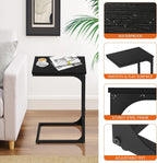 BLKMTY Small Side Table, C-Shaped End Wood Bedside Table, Snack Side Tables for Sofa, Couch, Living Room, Bedroom, Narrow Tables with Metal Frame & Adjustable Feet, Black